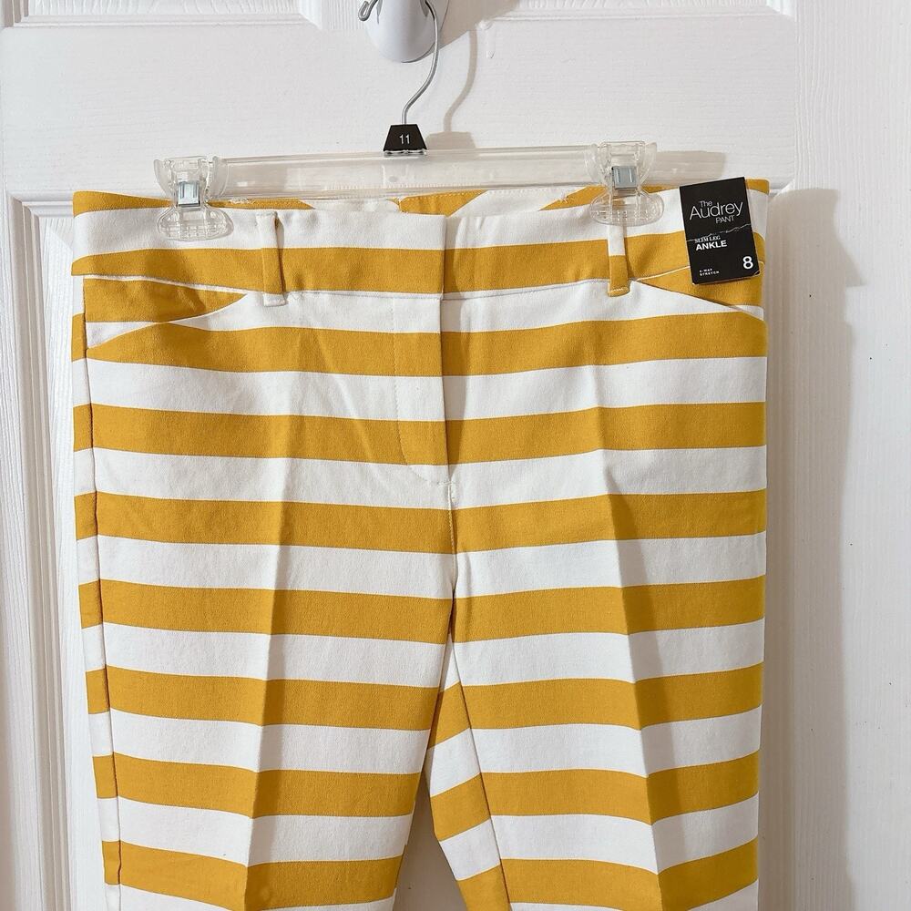 New York & Company The Audrey Pant Slim leg Ankle sz 8 Mustard Yellow & Off Wht - Picture 4 of 8